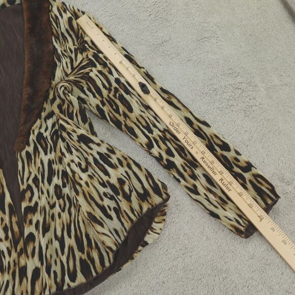Chicos Jacket Womens 4 XL Animal Print Pleated Elegance Faux Fur Collar Mob Wife - Picture 7 of 14